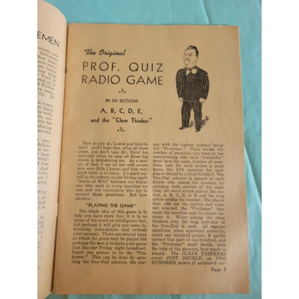 1939 Professor Quiz Radio Game Procter & Gamble Mail Premium w/ Duo-Dial Spinner